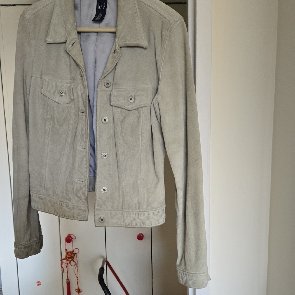 GAP Light Beige Suede Button-Up Jacket - image 3